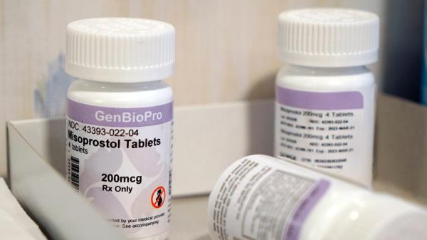Bottles of the drug misoprostol sit on a table at the West Alabama Women's Center on Tuesday, March 15, 2022 in Tuscaloosa, Ala. Misoprostol induces uterus co<em></em>ntractions that expel an embryo or fetus and other tissue.
