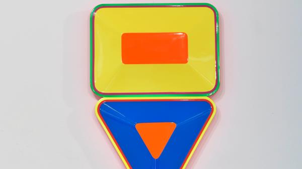 The top piece is by James Benjamin named, 'In,' and the bottom is by Beverly Fishman named, 'Untitled (Osteoporosis, Migraine),' Wednesday afternoon, March 8, 2023.