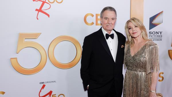 Eric Braeden and Melody Thomas Scott attend the 50th Anniversary celebration for the daytime series "The Young and The Restless" in Los Angeles.